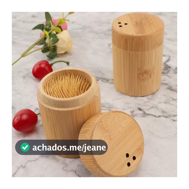 Porta Palitos de Dente de Bambu com Dispenser Ecológico e Elegante para Mesa e Restaurante