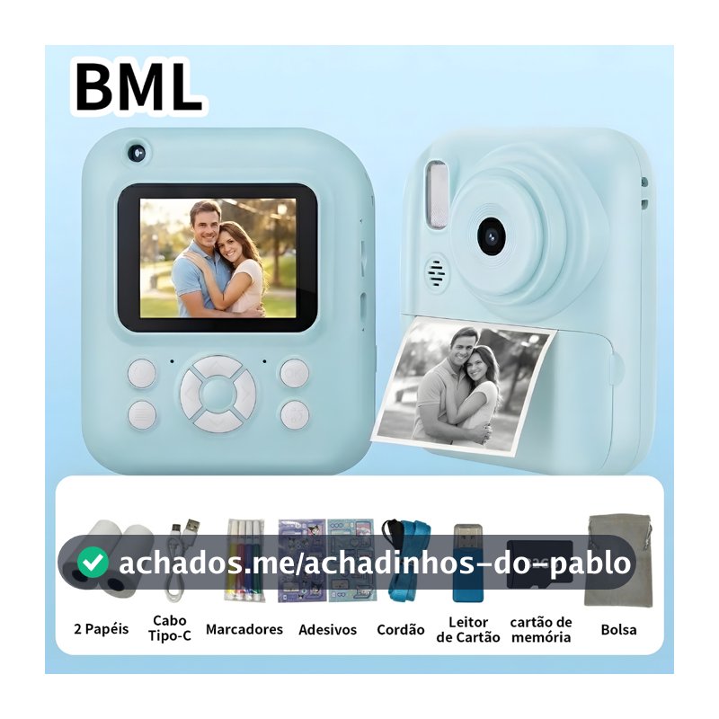 BML Câmera De Impressão Instantânea Infantil Vídeo Fotografia Digital HD Impressora Térmica com Cartão de 32GB-2.4“Tela