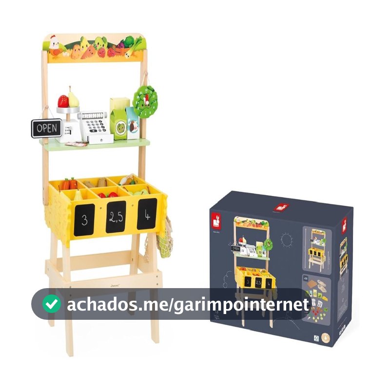 Meu Primeiro Mercadinho Janod Madeira Brinquedo Educativo Infantil com 32 Acessórios