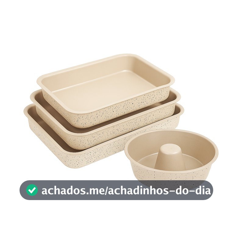 Conjunto de assadeiras 4 peças retangular e redonda tubo 21 cm