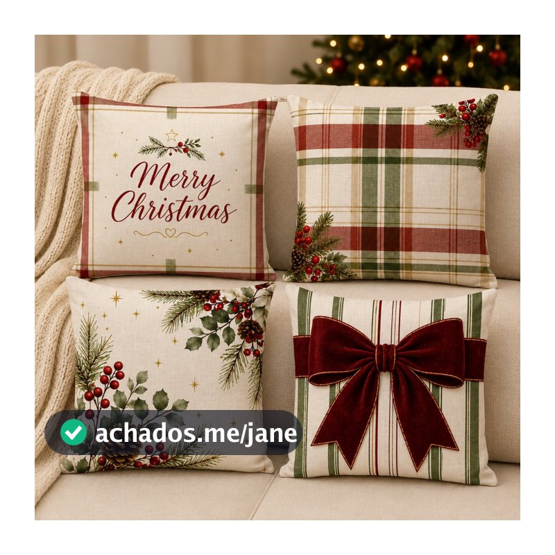 Kit 4 Capas de Almofada 43x43 cm Estampa Digital Decoração Natalina