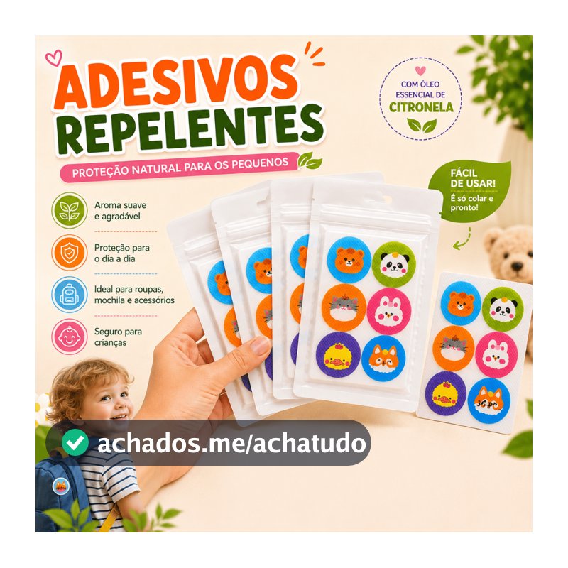 Adesivo Repelente de Citronela Infantil Kit 36/72/144 Anti Mosquito para Bebês Crianças Roupas Sai Mosquito