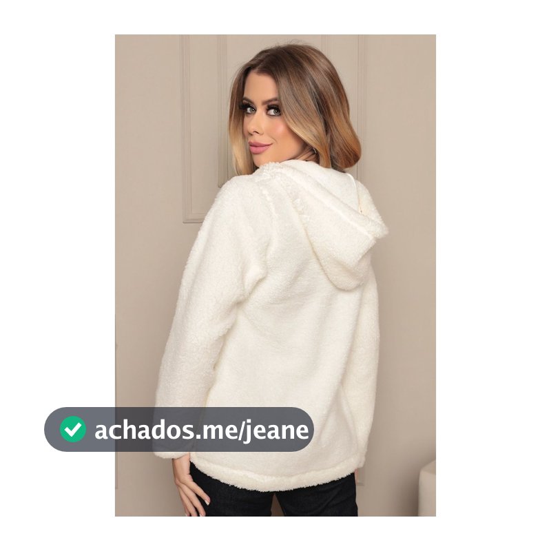 Casaco Feminino Teddy Lanzinha Com Capuz Plus Size 964 Branco