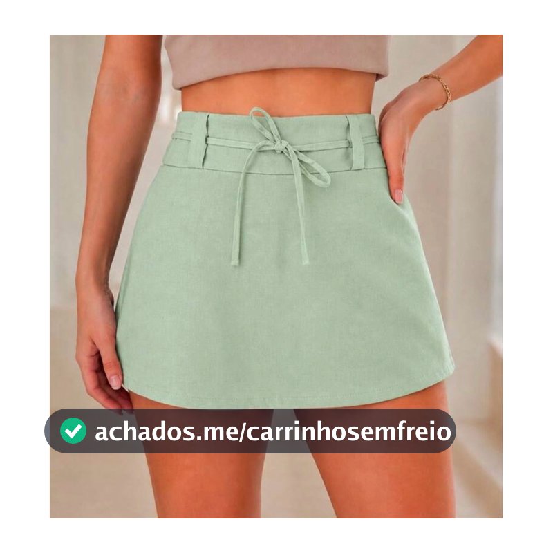 Short Saia Feminino de Linho Cintura Alta com Faixa