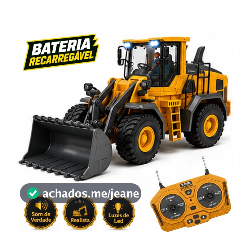 Trator Controle Remoto Pá Carregadeira Recarregável Luz Som Brinquedo de Menino
