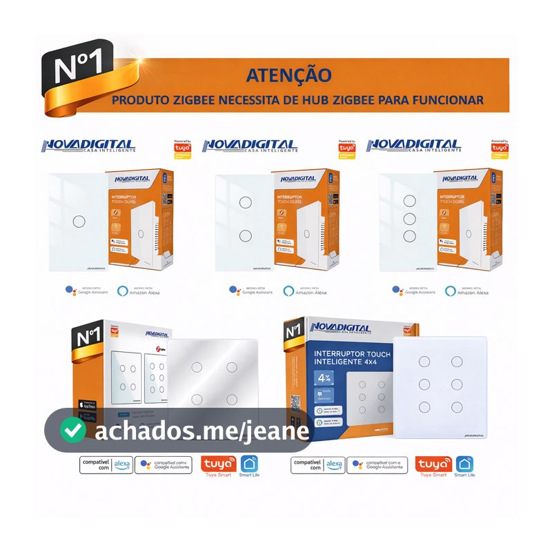 Interruptor Smart Zigbee Touch Tuya Nova Digital Smart Life Automação Residencial Modelos de 1/2/3/4/ Botões Nao é WIFI