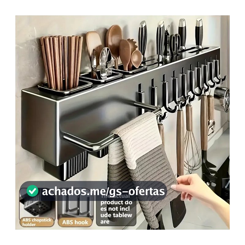 Organizador de Cozinha sem Perfuração, Suporte para Talheres e Utensílios com Espaço para Facas e Hashis