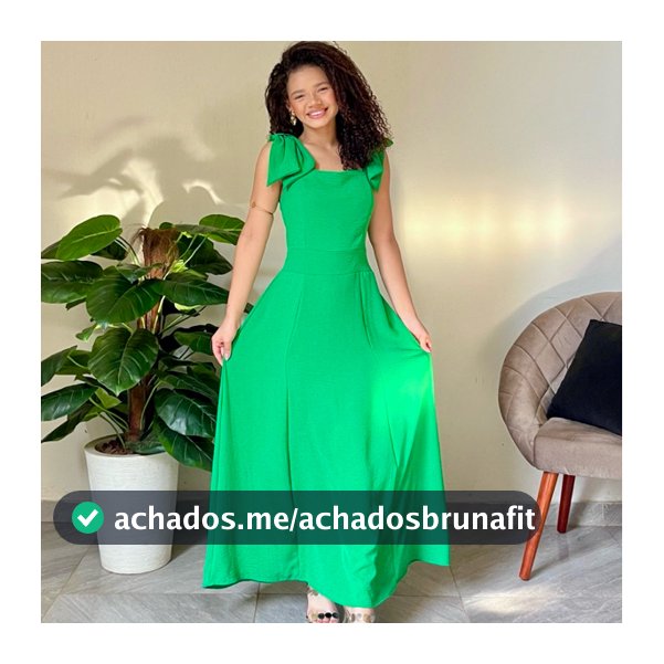 Vestido Feminino Jasmim Midi Detalhe Laço na Alça– Verde