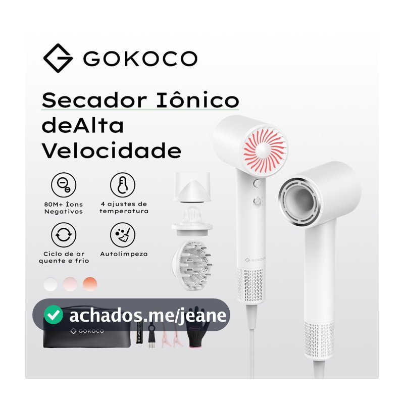 GOKOCO 3 em 1 Secador de Cabelo Alta Velocidade 80M Íons Negativos 4 Temperaturas Bivolt com Difusor