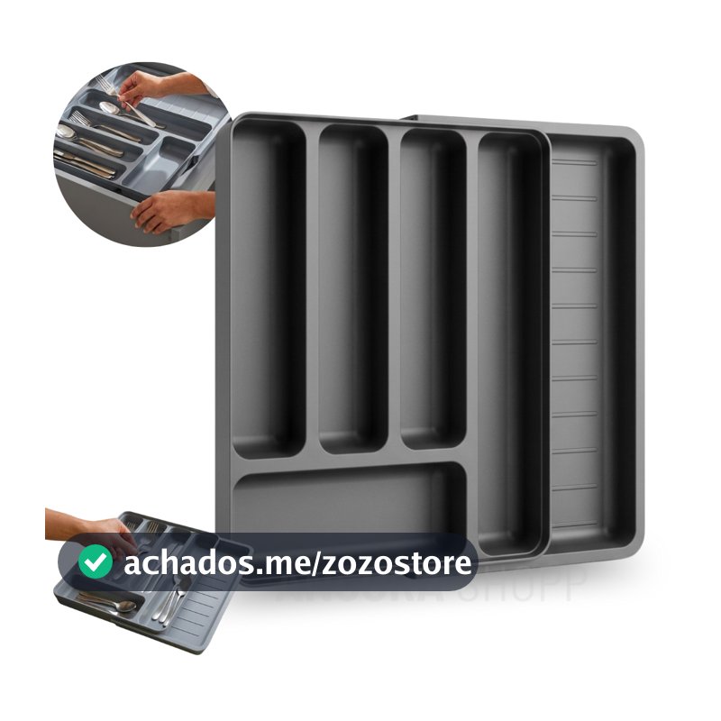 Organizador de Gaveta Porta Talher com Extensor de Utensílio de Cozinha 36x28cm 6 Compartimentos
