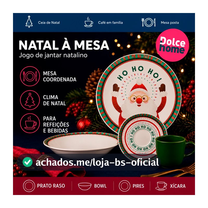 Aparelho de Jantar Natalino 16 Peças Jogo de Pratos Xícaras e Pires Papai Noel