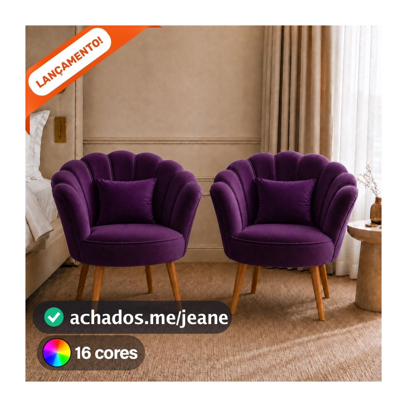 Kit 2 Poltronas Decorativas Para Sala Pé Palito Lotus Suede Aninha Poltronas
