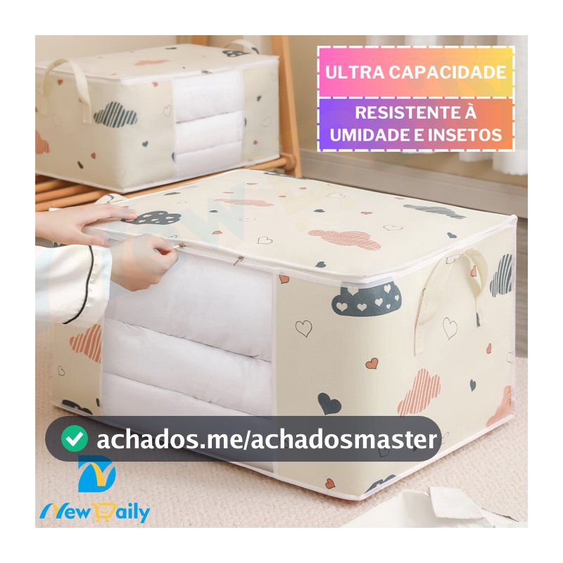 [75L] Caixa Saco Organizador Cobertor Casaco Guarda Roupa Ecológico Anti-Poeira Umidade Insetos Multiuso. OG-121-BC