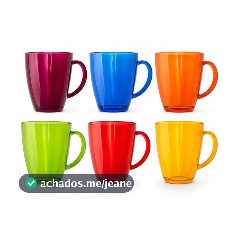 Kit 6 Canecas De Vidro 350ml Para Chá e Café Jogo De Xícaras Grande Verona Luxo