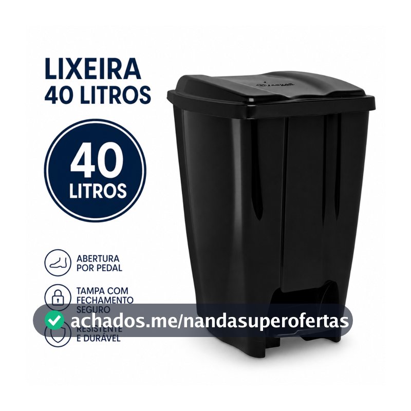 Lixeira com Pedal 40 litros Plastico Reforçado Multiuso Cozinha Banheiro ECO Nature Jaguar Utilidade