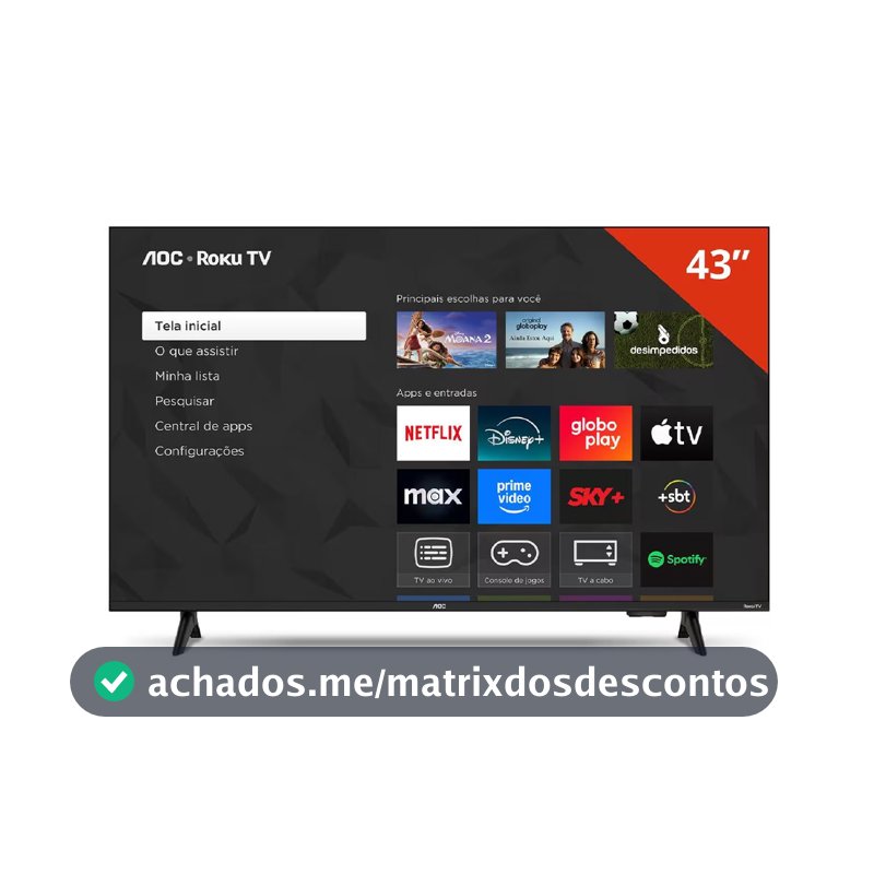 Smart TV 43 polegadas 43S5155 78G Full HD LED Wi-Fi Roku TV Dolby Audio AOC