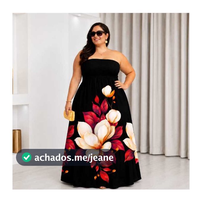Vestido Femenino Longo PLUS SIZE Elegante estampa FLORAL GRANDE Casual e de Ferias