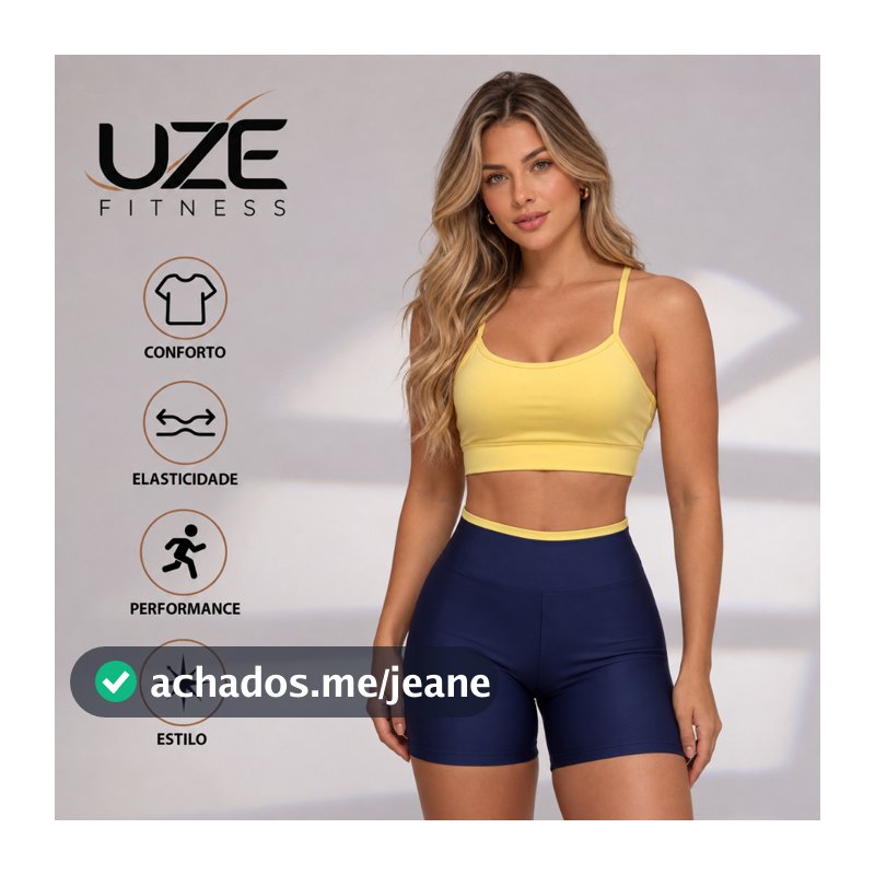 Conjunto Fitness Feminino Top Alça Reforçada E Short Bicolor Zero Transparencia Tecido Suplex Premium P ao GG