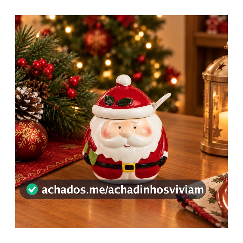 Pote Cerâmica Papai Noel com Colher para Açúcar Sal Farinha Mesa Natal
