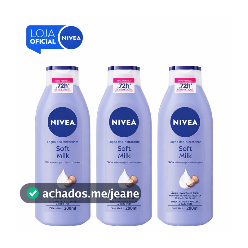 KIT NIVEA Hidratante Desodorante Soft Milk 200ml - 3 unidades