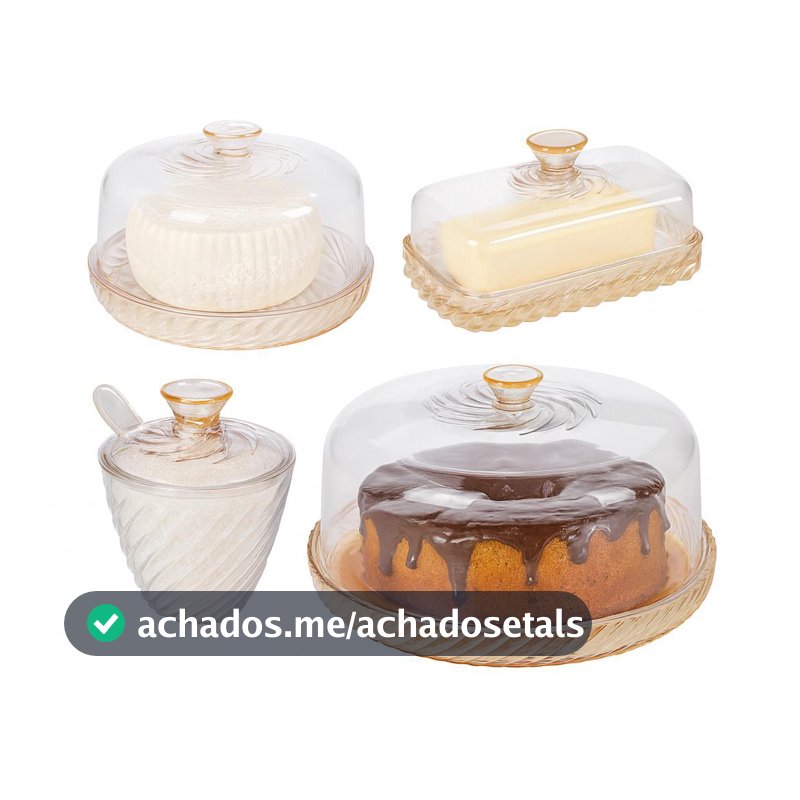 Kit Mesa Posta Queijeira Boleira Açucareiro Manteigueira Amarelo e Incolor Twist  4 Peças Plasútil