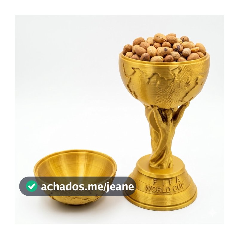 Porta Petiscos Troféu Copa do Mundo - Petisqueira Decorativa Gold - Decoração Brasil Para Balas, Doces e Petiscos