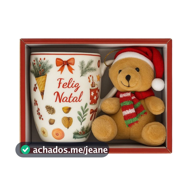 Caixa Caneca Ursinho Presente Estampas Natalina Feliz Natal