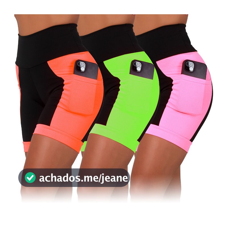 Kit 3 Bermudas De Academia Feminina Fitness Cós Alto Com Bolsos Laterais Profundos
