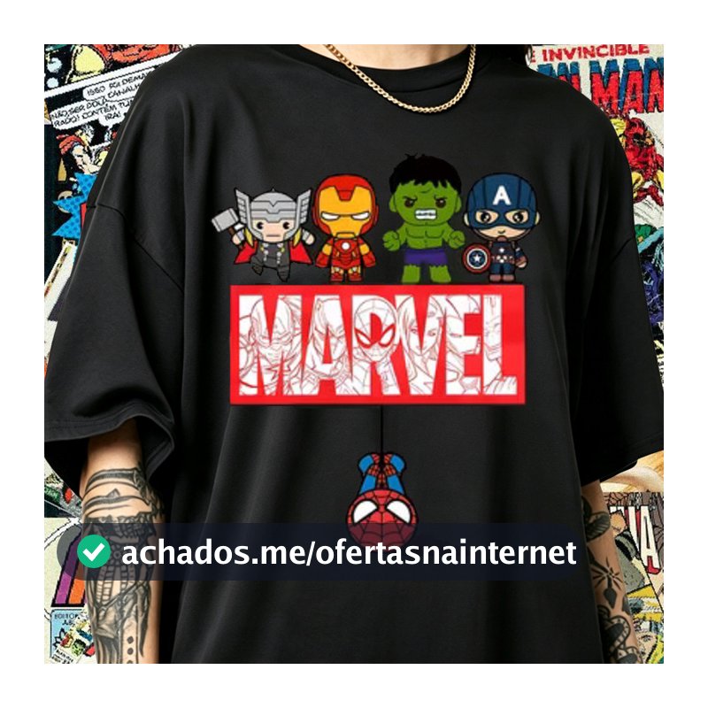 Camiseta Masculina Marvel Personagens Iconicos Moderna Confortável Estilosa Tendencia