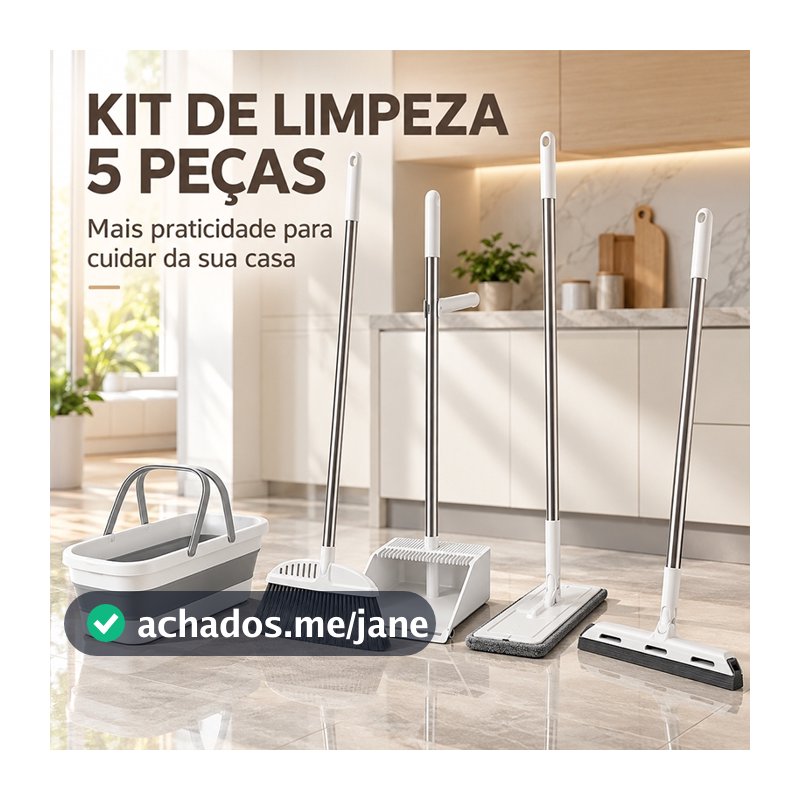 Kit Completo de 5 Peças para Limpeza Vassoura + Rodo + Pá  +balde e Rodo Conjunto de esfregão -S7