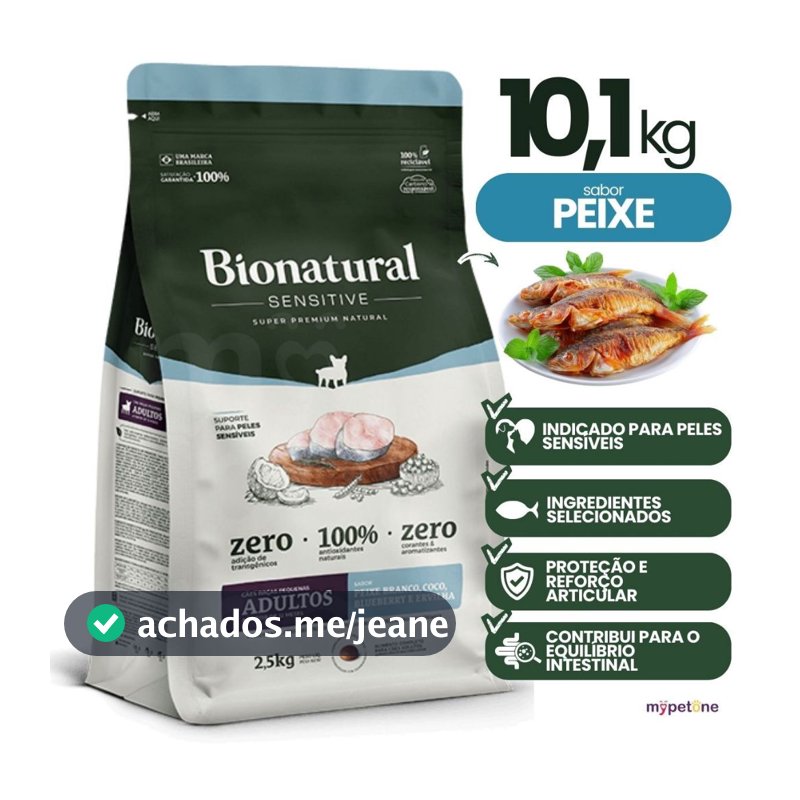 Ração Bionatural Sensitive Peixe Cães Pequenos 10,1kg