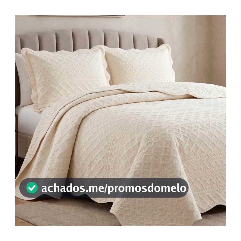 Kit Colcha Percal 300 Fios Matelassê em Alto Relevo Mosaico 03 Peças