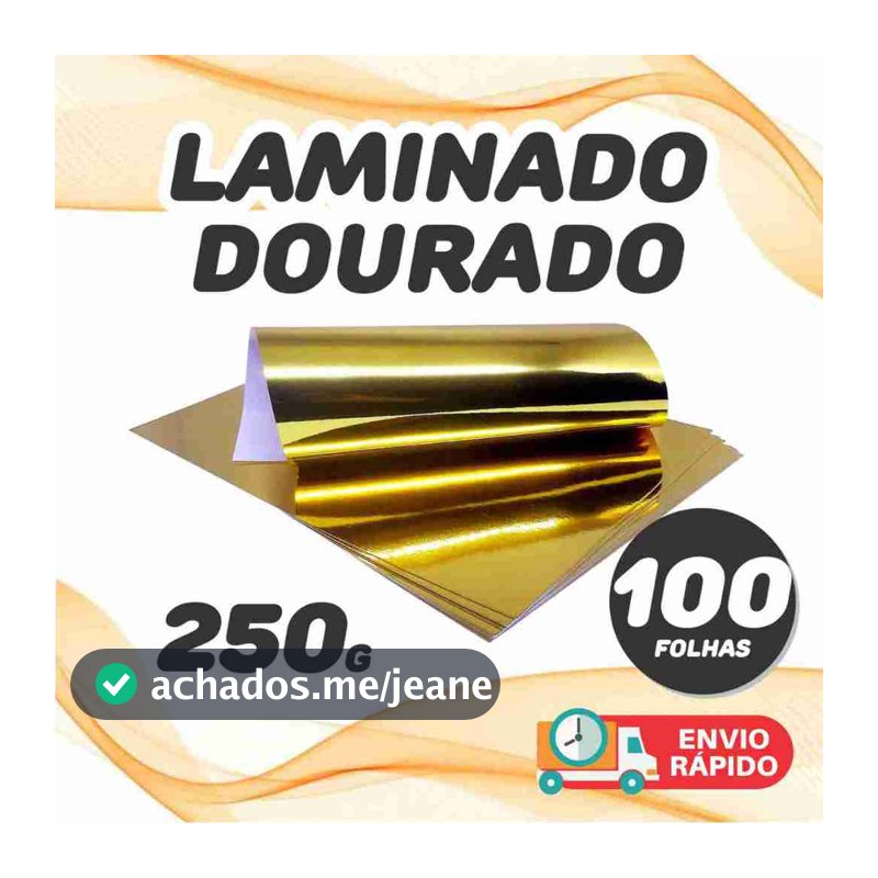 100 Folhas Papel Lamicote Dourado 250g A4 Laminado Kit