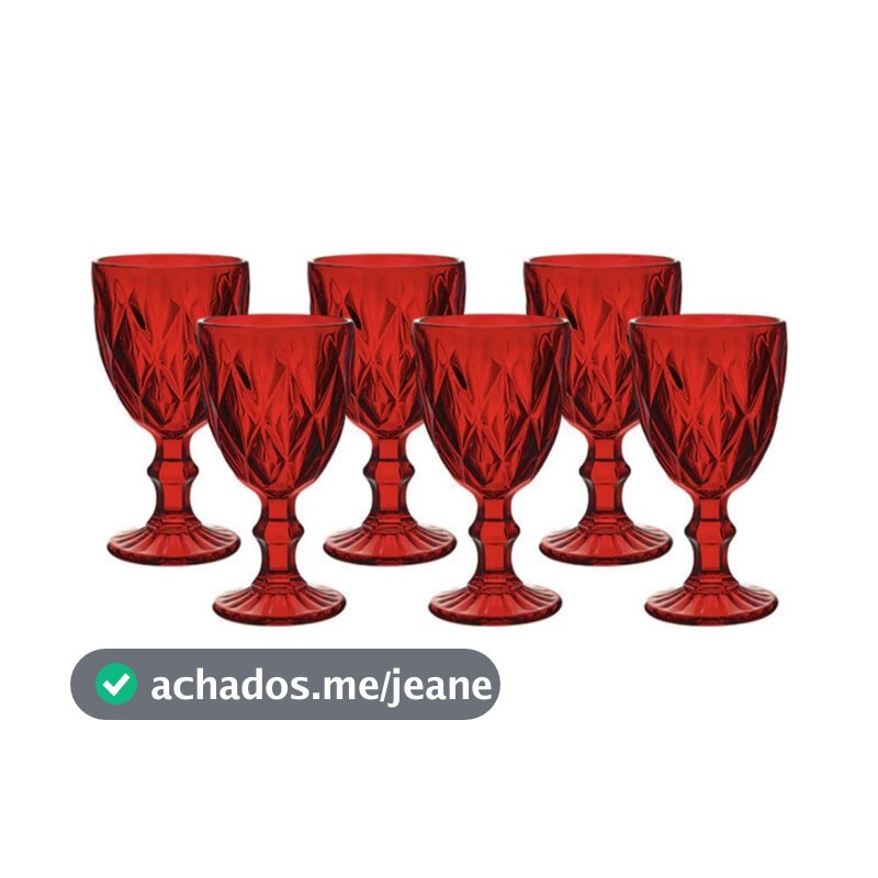 Jogo De 6 Taças 340ml Diamond Rubi Vermelho Ke Home