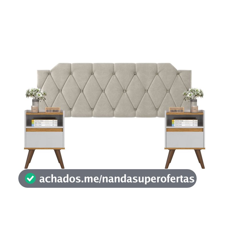 Conjunto Mesa De Cab Com Gaveta + Cabeceira Estofada Box Para Cama Queen KELLY E KIT TED BRA/FREIJÓ