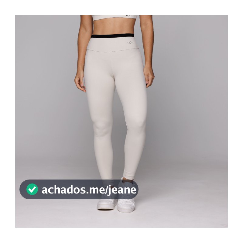 Calça Legging Academia Fitness Poliamida Areia com Detalhe Preto Esportiva Cós Duplo Coleção Duo