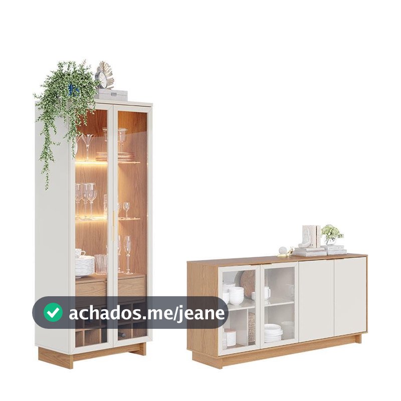 Cristaleira Guanabara Off White Freijó com Aparador para Sala Buffet Vitória Freijó Off White – Colibri