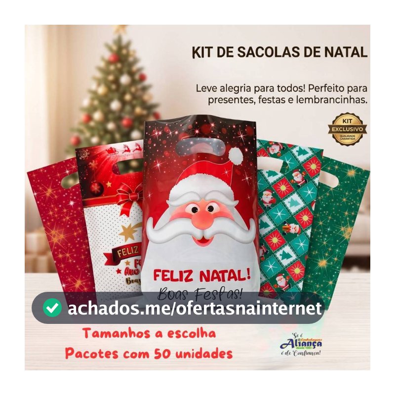 50 Sacolas boca de palhaço 0,8 Feliz Natal Papai Noel