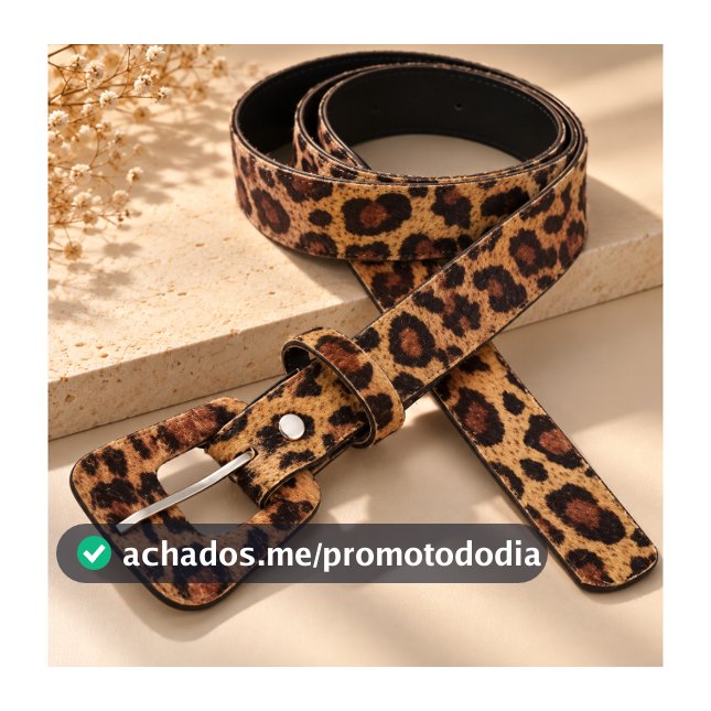 Cinto Feminino Oncinha Animal Print 110cm Fivela Média
