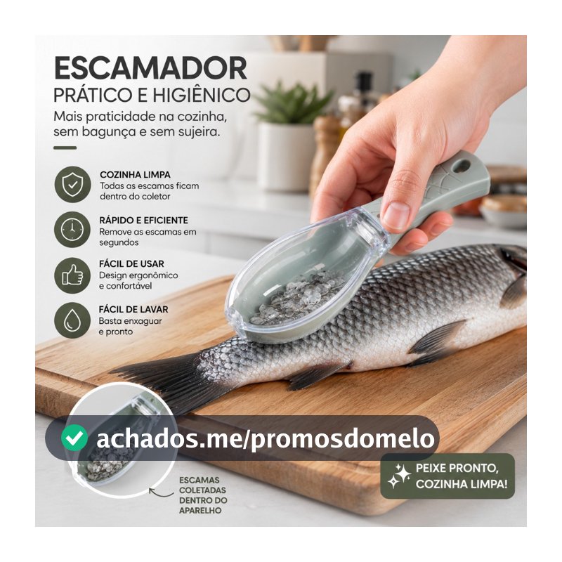 Descamador de Peixe Tira Escamas com Lâmina e Coletor