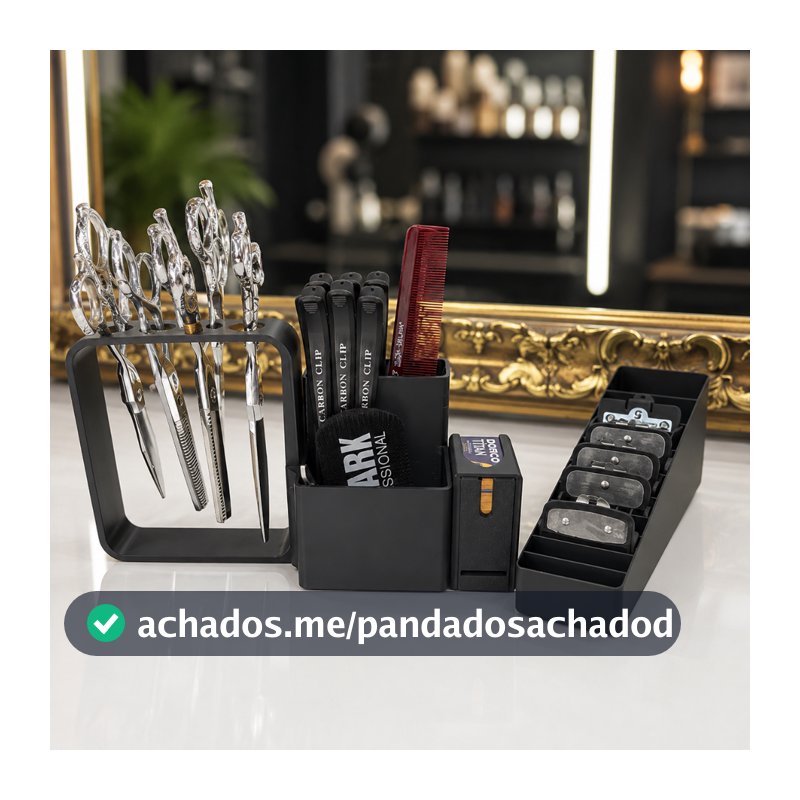 KIT BARBEIRO COMPLETO 3 EM 1, PORTA TESOURAS + DISPENSADOR DE LÂMINAS + ORGANIZADOR DE PENTES
