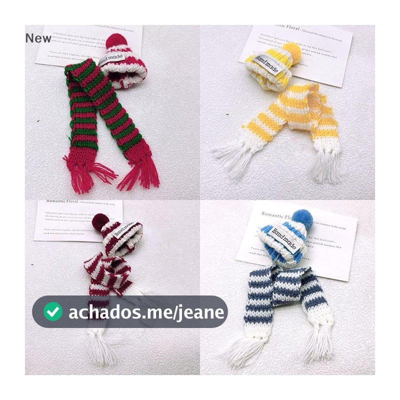 1 Conjunto De Casa De Bonecas Mini Chapéus De Natal Cachecóis Moda Chapéu De Malha Boné Com Bola De Cabelo Decoração Ace