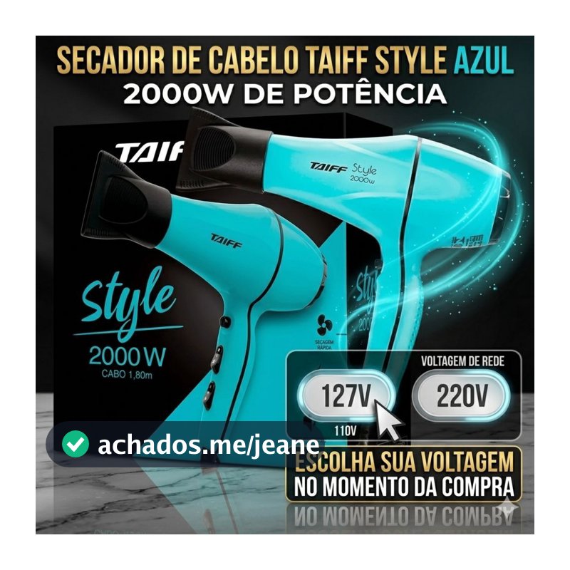 Secador De Cabelo Taiff Tiffany 2000W 127V - 220V - Style Azul