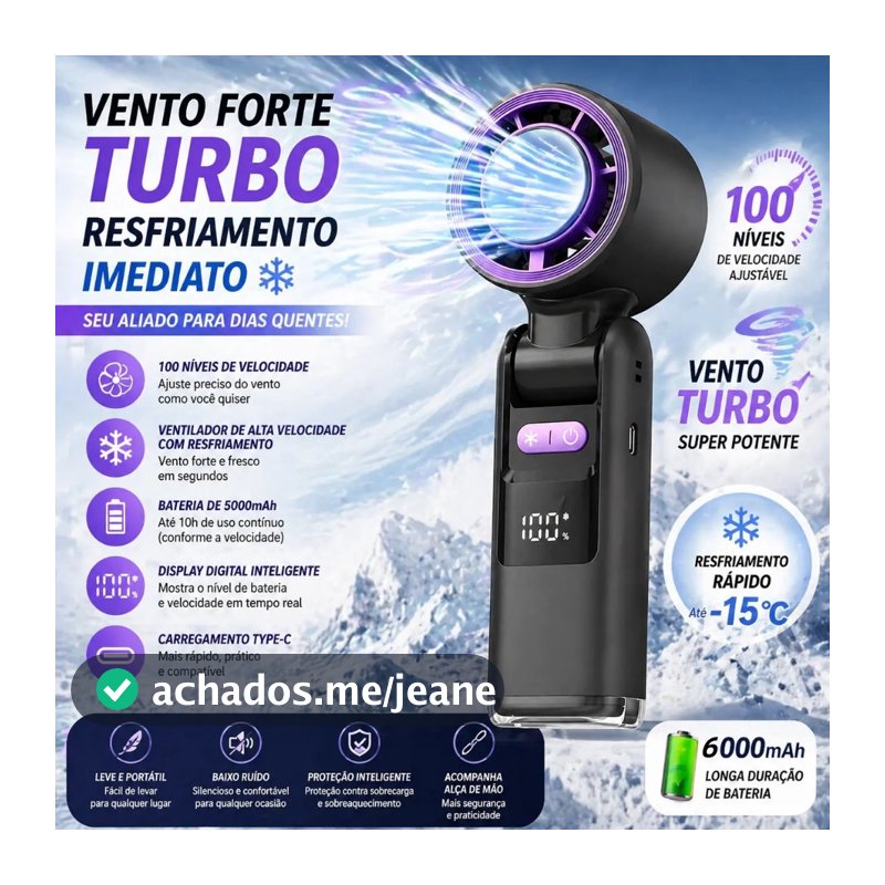 2026 Ventilador portátil mini refrigeração display digital 6000mAh Ventilador USB 18000RPM
