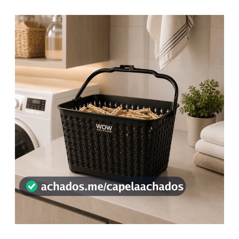 Cesto Com Alça organiza Prendedor de Roupas Lavanderia Preto