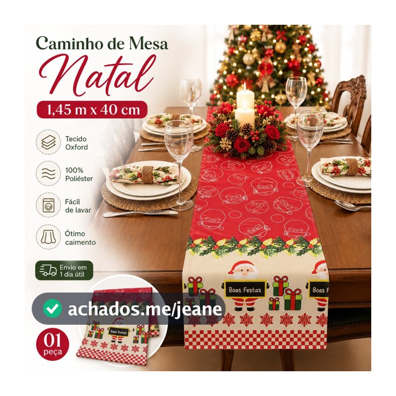 Caminho de Mesa Natal Trilho de Decoração Mesa Posta 1,45m x 40cm Corredor Mesa Passadeira