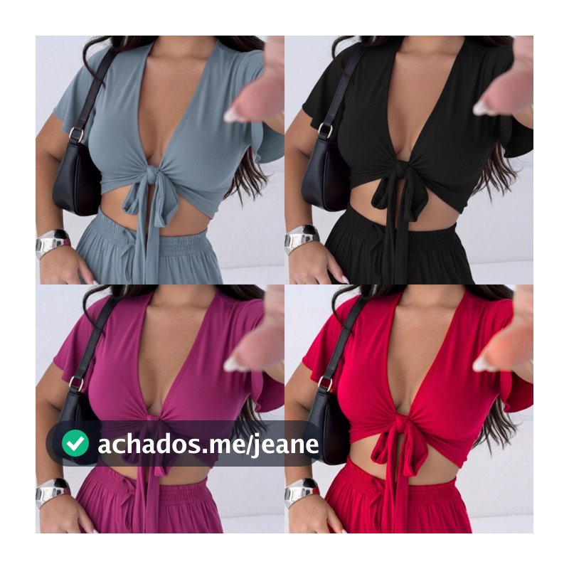Cropped Com Amarração Multiformas Feminino Blusa Top Decotado