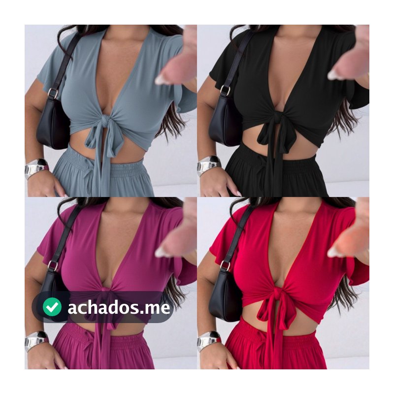 Cropped Com Amarração Multiformas Feminino Blusa Top Decotado