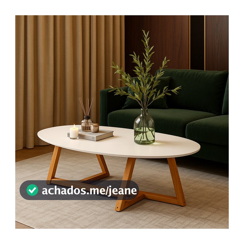 Mesinha Mesa De Centro De Sala Classic Oval Pés De Madeira Maciça Decorativa Luxo
