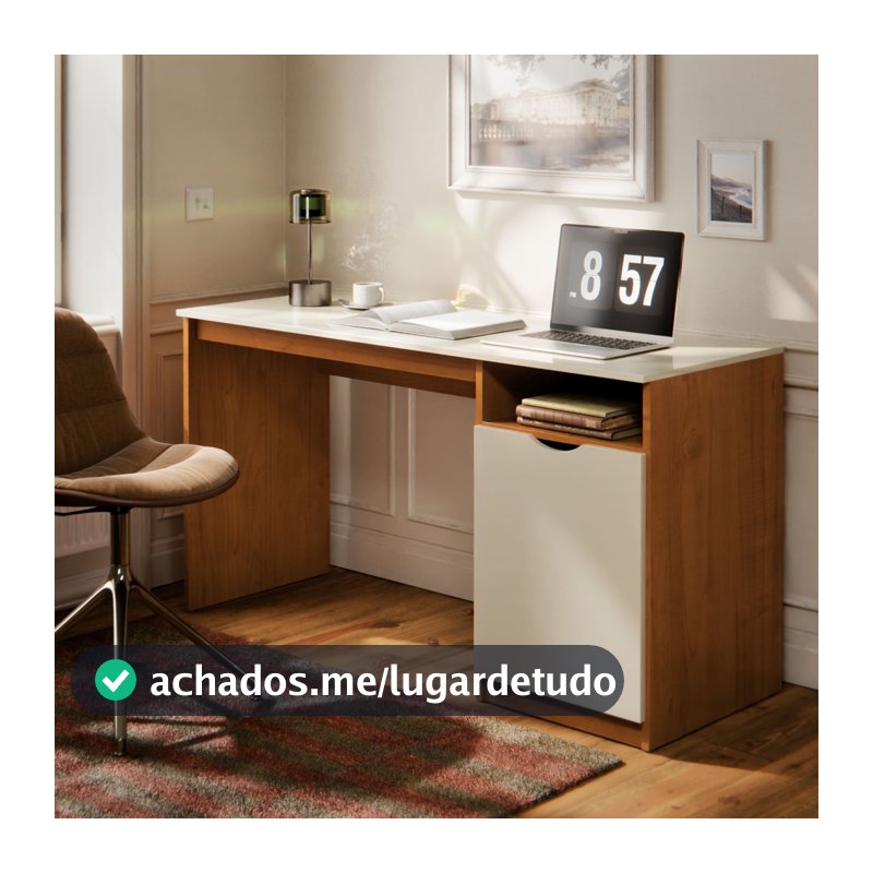 Escrivaninha Home Office De Escritório Resistente Com Porta E Nicho Mesa De Estudo Para Computador Notebook MDF Maxi